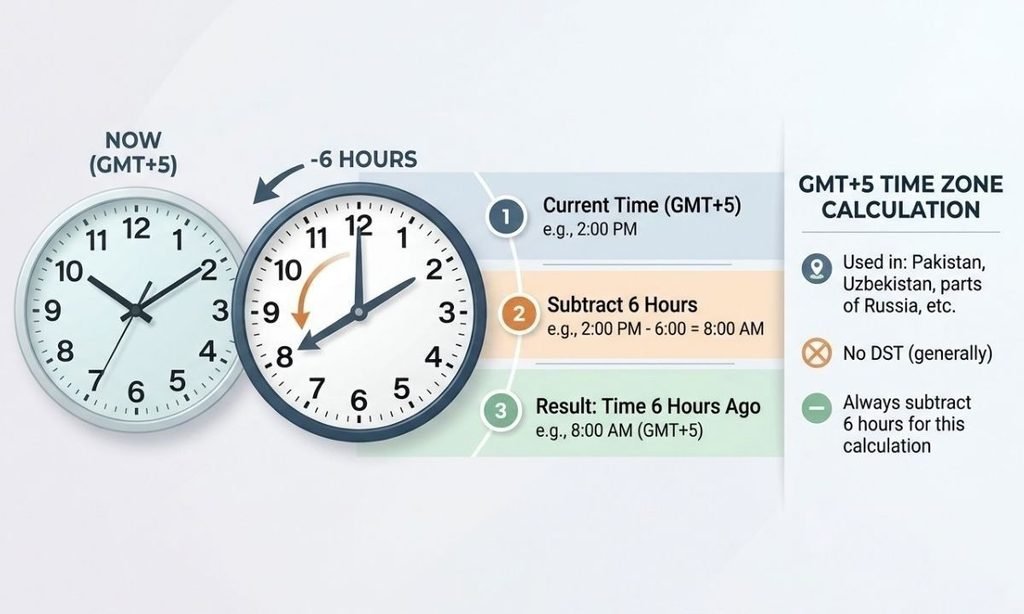 Calculating the Time 6 Hours Ago in GMT+5