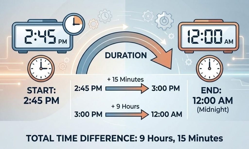 What Is the Time Difference Between 245 PM and 12 AM